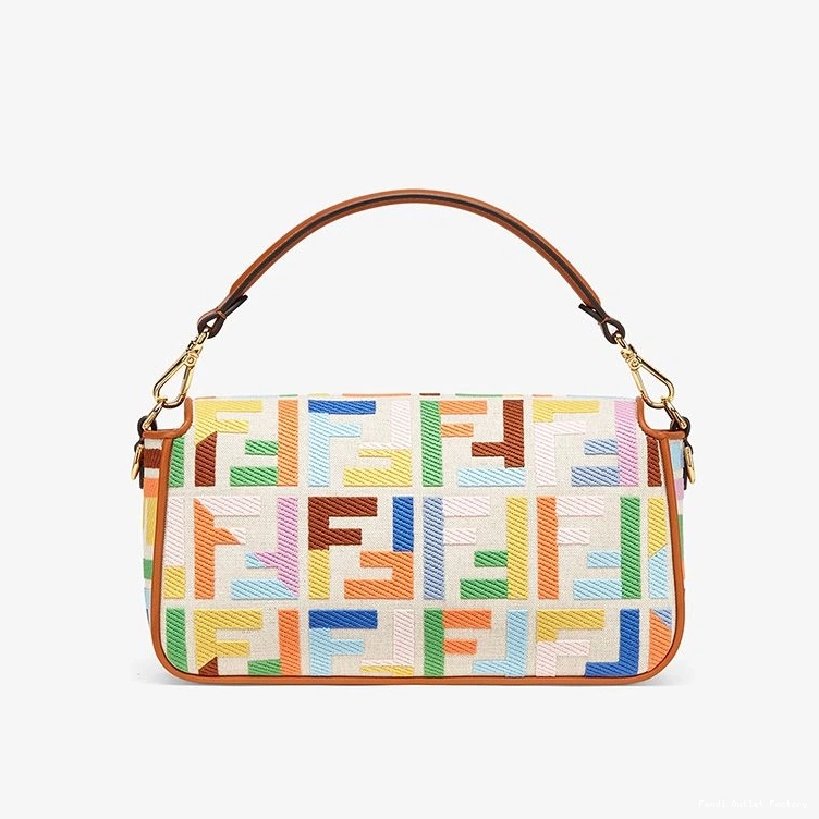 Vintage HOT Medium Bag Baguette Motif Multicolor Canvas Fendi In FF 0730